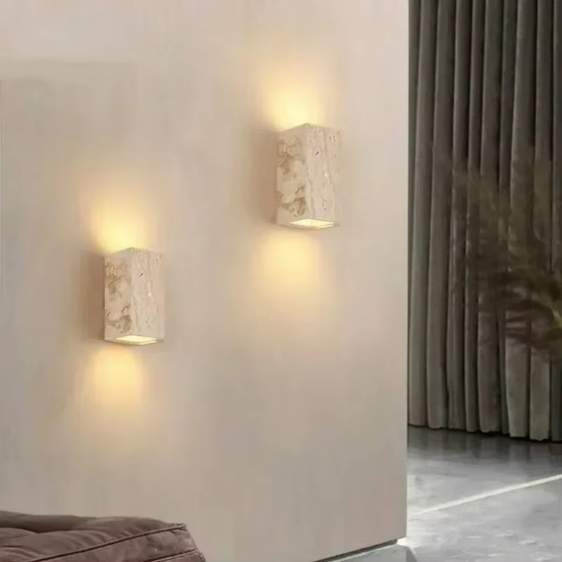Outdoor Lighting Amazon - สีเหลือง Travertine หินโคมไฟติดผนังสําหรับ Shop ร้านอาหาร Cafe