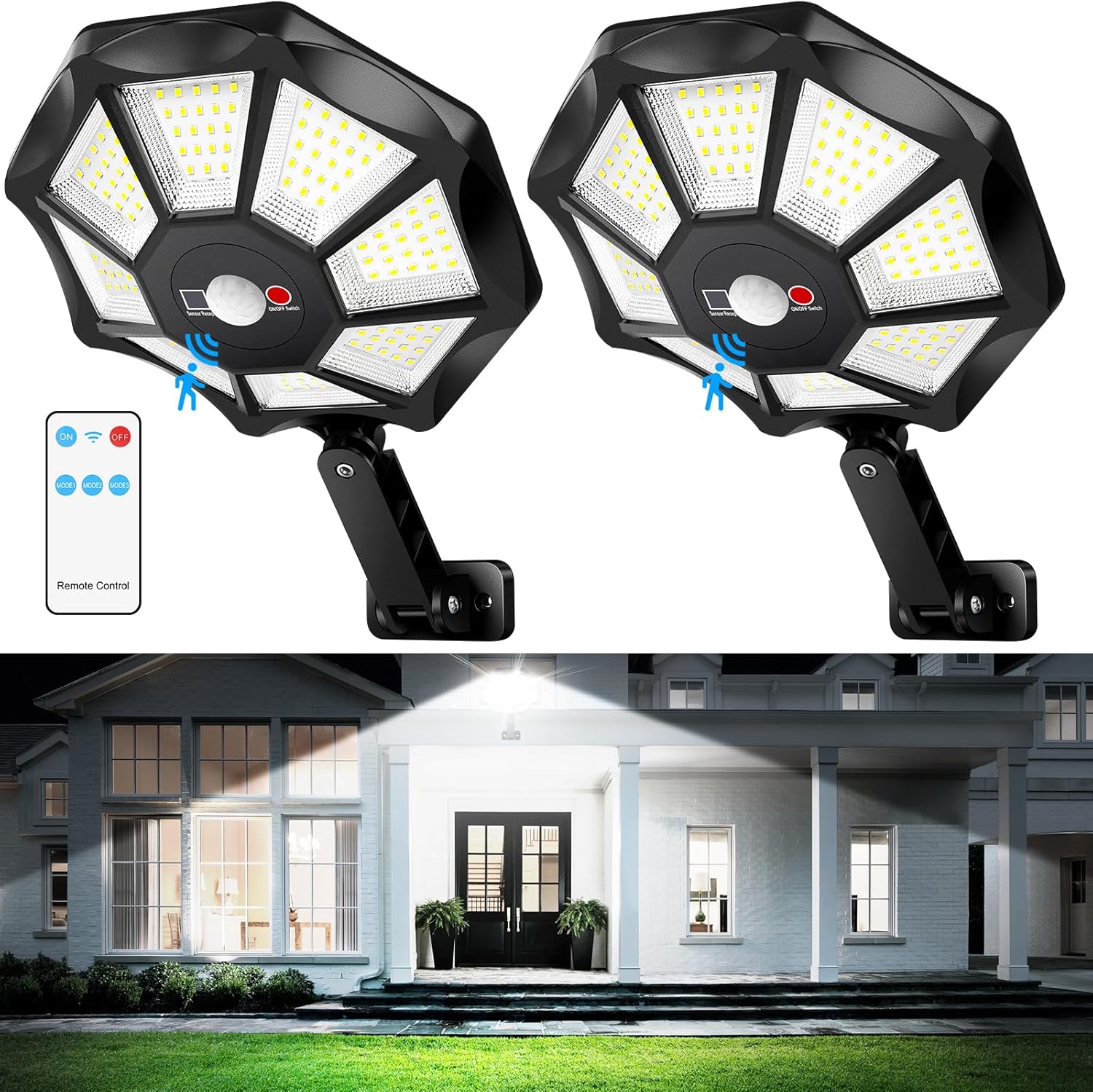 Solar Wall Sconce - ไฟพลังงานแสงอาทิตย์กันน้ำสำหรับภายนอกอาคาร, ไฟส่องสว่าง LED 168 ดวง 6500K