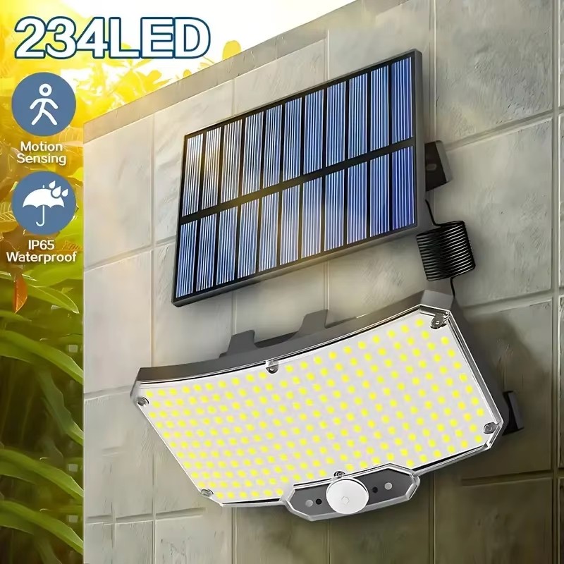 Outdoor Lighting With Sensor - 234LED ไฟพลังงานแสงอาทิตย์กลางแจ้งเซ็นเซอร์ตรวจจับความเคลื่อนไหวซุปเปอร์ไบรท์รีโมทโคมไฟติดผนังรักษาความปลอดภัยกันน้ำลานสวนโรงรถ 1 ~ 2 ชิ้น