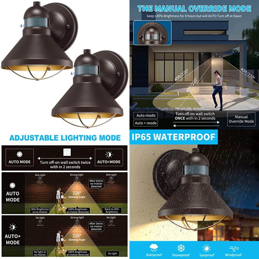 Outdoor Lighting With Sensor - ไฟติดผนัง LED แบบเซ็นเซอร์ตรวจจับความเคลื่อนไหว 2 ชิ้น สำหรับภายนอกอาคาร