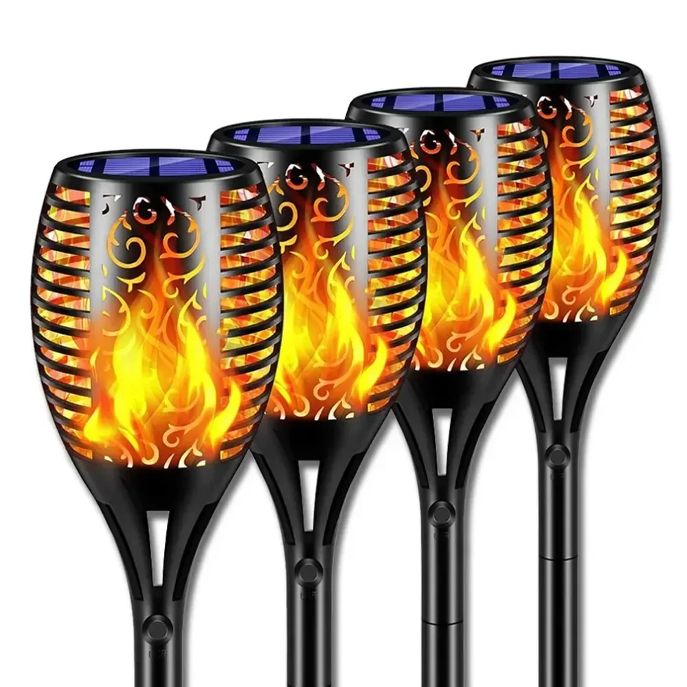 Fire Torch Solar - ไฟฉายสวนพลังงานแสงอาทิตย์กลางแจ้ง แสงไฟกระพริบ 96 LED กันน้ำ ตกแต่งสวน