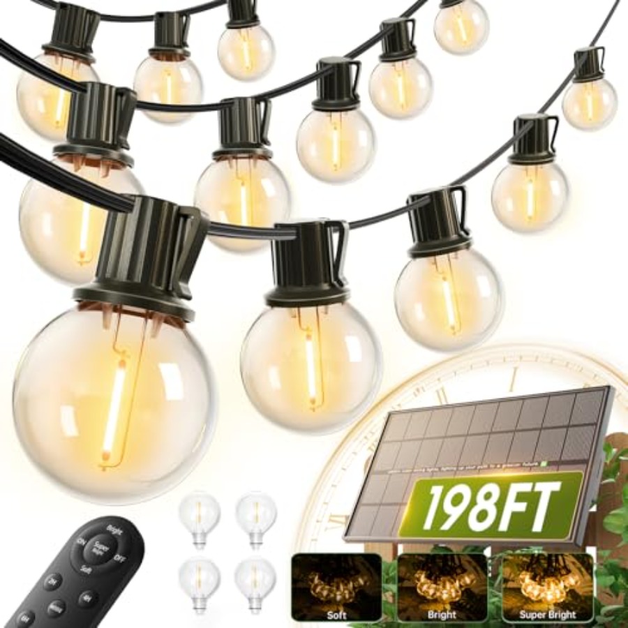 Outdoor Lighting Install - ไฟประดับพลังงานแสงอาทิตย์ 198 ฟุต สำหรับภายนอกอาคาร กันน้ำ ชาร์จ