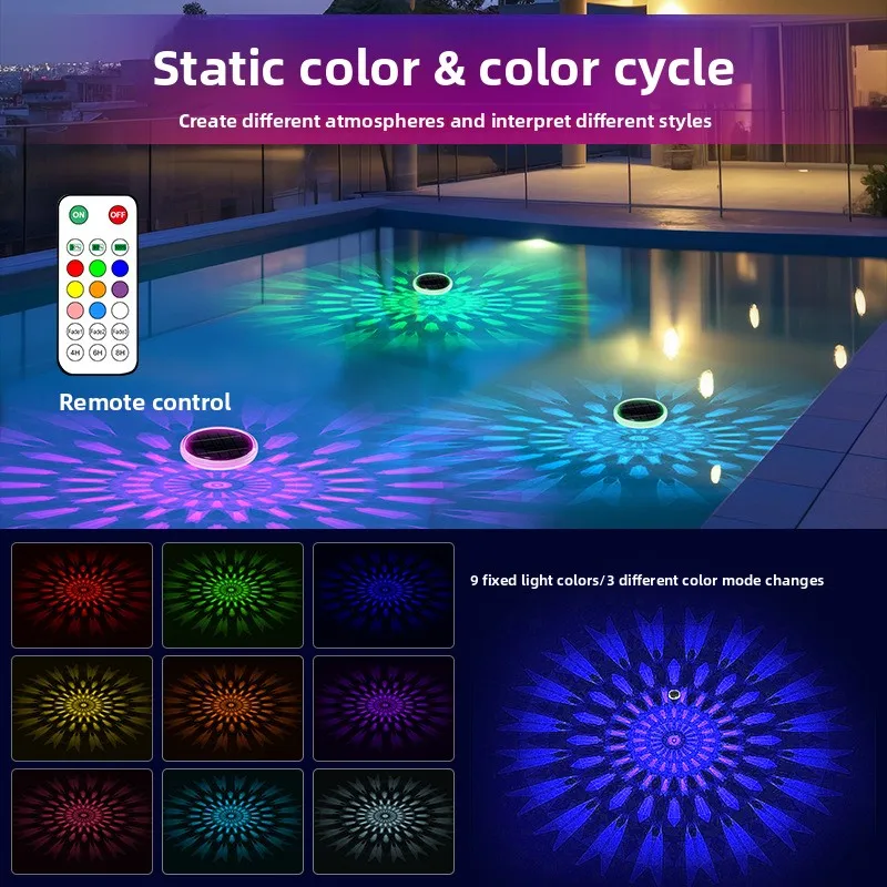 Outdoor Lighting With Sensor - ไฟประดับน้ำพลังงานแสงอาทิตย์สำหรับกลางแจ้ง ไฟส่องผิวน้ำในบ่อ ไฟตกแต่งภูมิทัศน์สำหรับใช้ในบ้าน สระว่ายน้ำ และสวน
