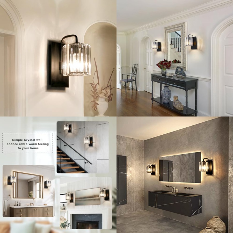 Solar Wall Sconce - โคมไฟติดผนังคริสตัล, โคมไฟติดผนังสีดำ, โคมไฟติดผนังแบบโมเดิร์น, โคมไฟติดผนังเดี่ยวสำหรับห้องนั่งเล่น B