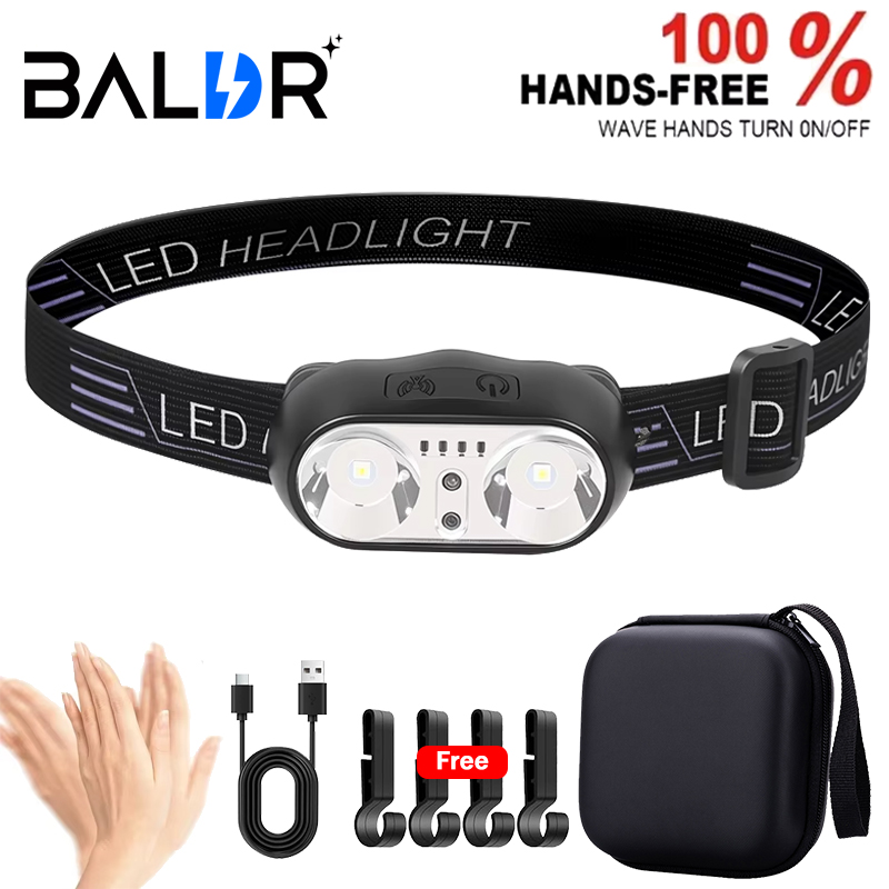 Outdoor Lighting With Sensor - ไฟฉายคาดศีรษะแบบมินิ LED แสงแรง สำหรับตกปลาตอนกลางคืน ไฟฉายคาดหัวทรงพลัง กันน้ำ