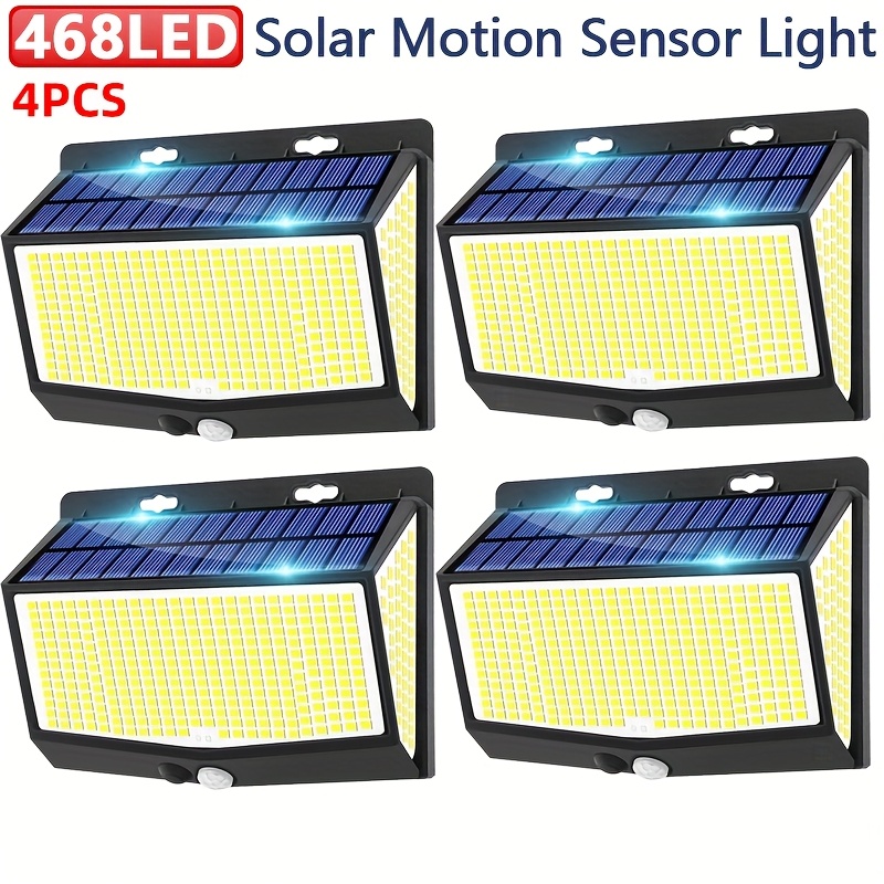 Solar Wall Sconce - 1-4 ชิ้นไฟติดผนังพลังงานแสงอาทิตย์ 468 LEDs โคมไฟติดผนังเซ็นเซอร์ตรวจจับความเคลื่อนไหว 3