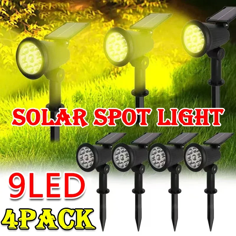 Solar Wall Sconce - 1/2/3/4Pcs พลังงานแสงอาทิตย์ 9LED โคมไฟปรับ Spotlight พลังงานแสงอาทิตย์