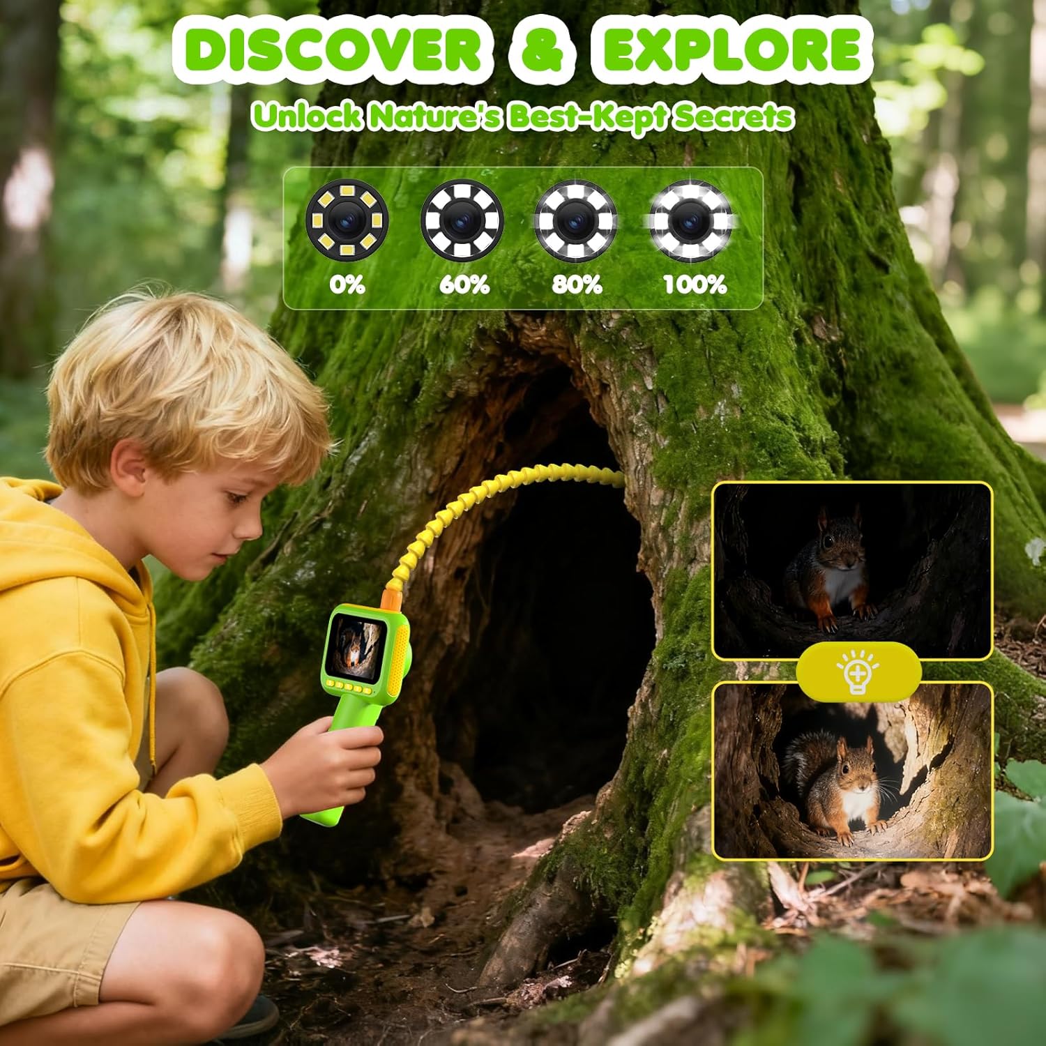 Outdoor Lighting Kits - กล้องเอนโดสโคปสำหรับเด็ก, กล้องส่องตรวจแบบงูพร้อมไฟ, ของเล่นวิทยาศาสตร์ STEM เพื่อการศึกษาสำหรับการสำรวจธรรมชาติและการตั้งแคมป์กลางแจ้ง