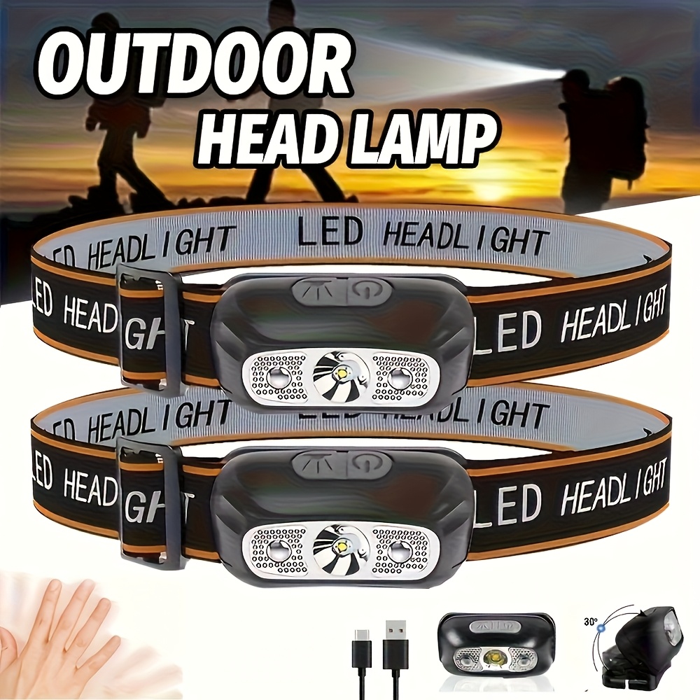 Outdoor Lighting Kits - ไฟฉายคาดศีรษะแบบพกพา LED เซ็นเซอร์ ไฟฉายคาดศีรษะแบบชาร์จไฟได้ผ่าน USB ไฟฉายคาดศีรษะสำหรับกิจกรรมกลางแจ้ง