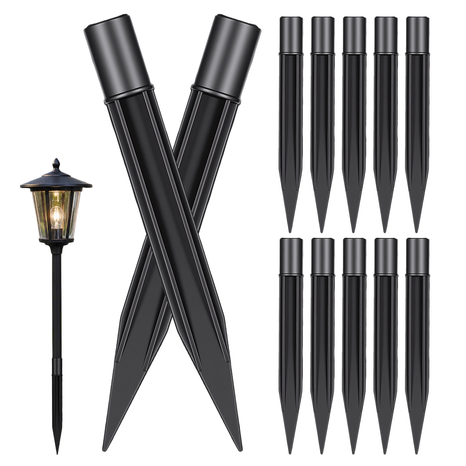 Outdoor Lighting Traditional - เสาปักพลาสติก 8 ชิ้น สำหรับโคมไฟสนามหญ้า ไฟโซลาร์กลางแจ้ง ไฟสวน