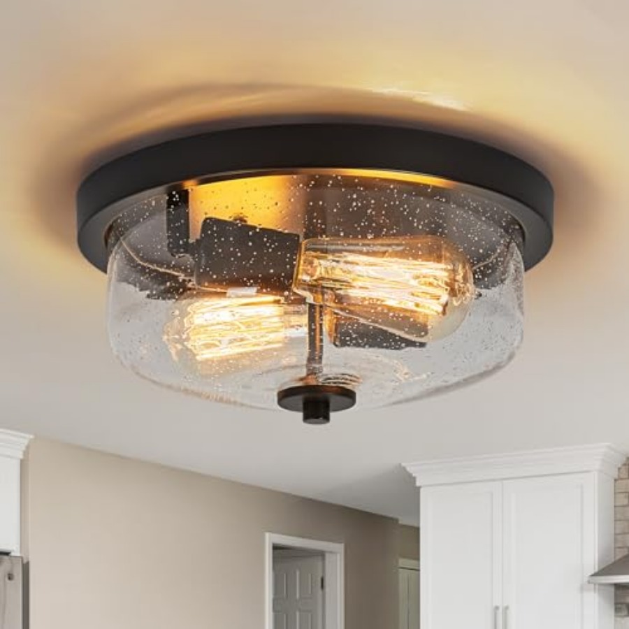 Outdoor Lighting Fixtures - โคมไฟติดเพดานแบบฝัง โคมไฟระเบียงสไตล์ฟาร์มเฮาส์ พร้อมโคมแก้วลายเมล็ดข้าว สำหรับห้องครัว โถงทางเดิน และโถงทางเข้า