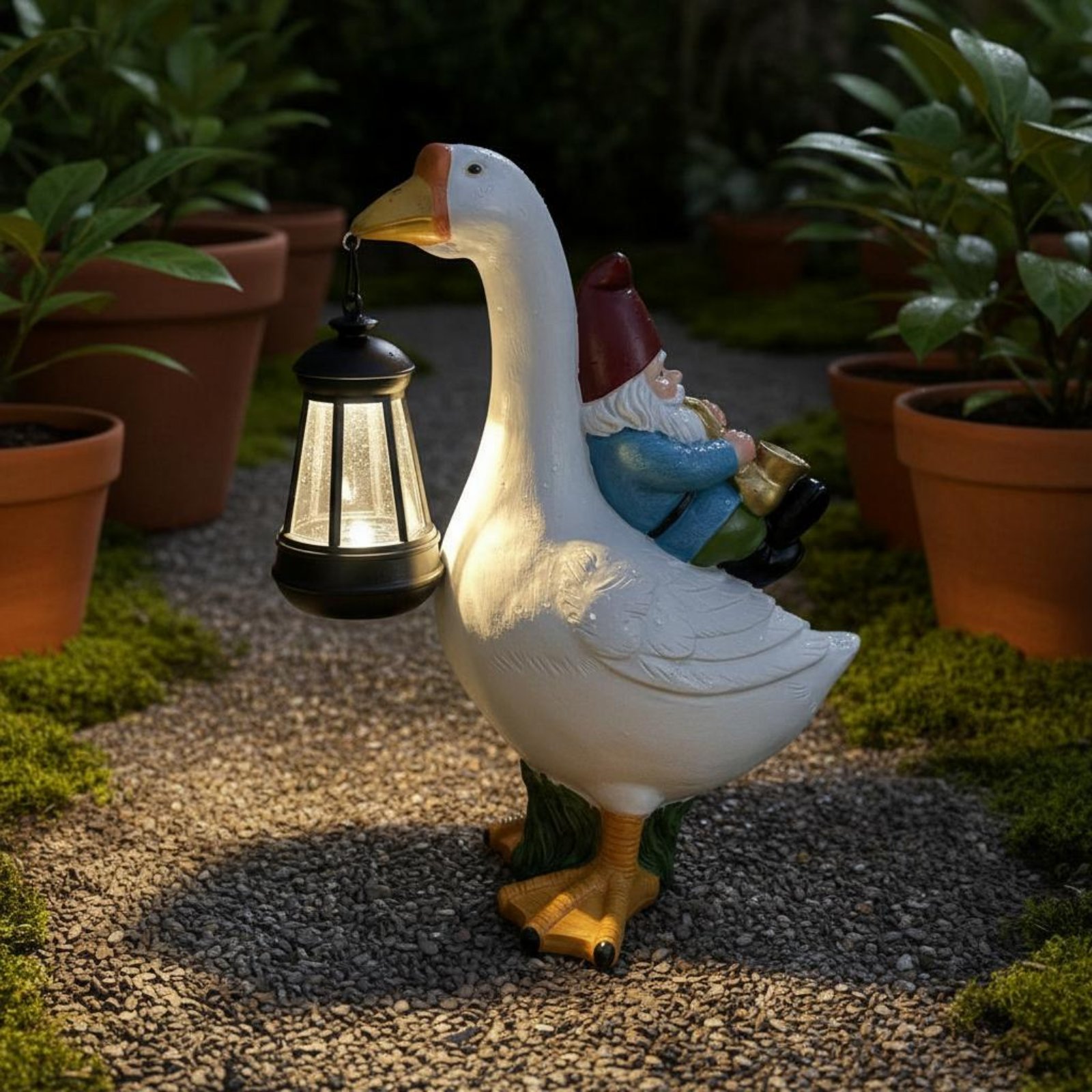 รูปปั้นโนมขี่ห่าน โคมไฟโซลาร์ร - Outdoor Lighting Traditional บทวิจารณ์และราคา